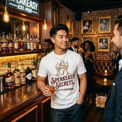 Speakeasy Secrets T-Shirt – Vintage Cocktail Graphic Tee – Retro Bar & Nightlife