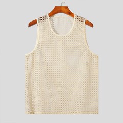 New American Style Fashion Men Tops Popular Vacation Hollow Out Mesh Vests Sexy