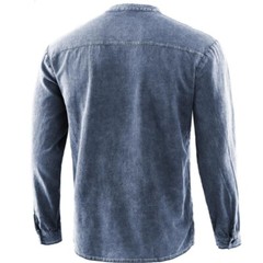 Men Fashion Casual Shirt Retro Pure Color Stand-Up Long Sleeve Collar Top