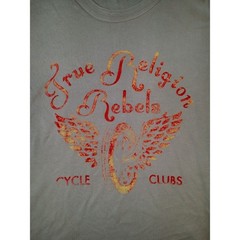 True Religion Rebels Biker Graphic Tee Medium Khaki Winged Cycle Club Horseshoe