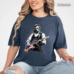 Abe Lincoln Playing Guitar T-Shirt, Funny President Musician Graphic Tee Shirt