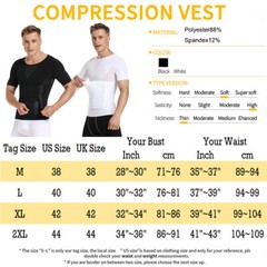 Men’ Slimming Body Shaper Compression Shapewear T-Shirt With Hook/Zipper Vest US