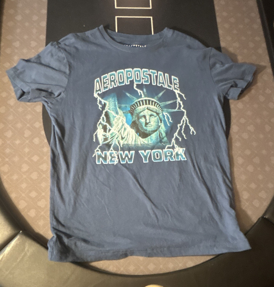 Aéropostale Men’s Blue New York Graphic Logo Crew Neck Short Sleeve T-Shirt S