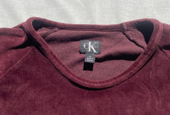 MENS XL CLALVIN KLEIN SINGLE STITCH VINTAGE BURGANDY VELOUR PULLOVER ST