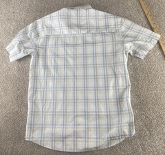 Marsh Wear Pocket Shirt Ride the Tide Fish Southern Mens M Blue/Beige Nylon/Poly