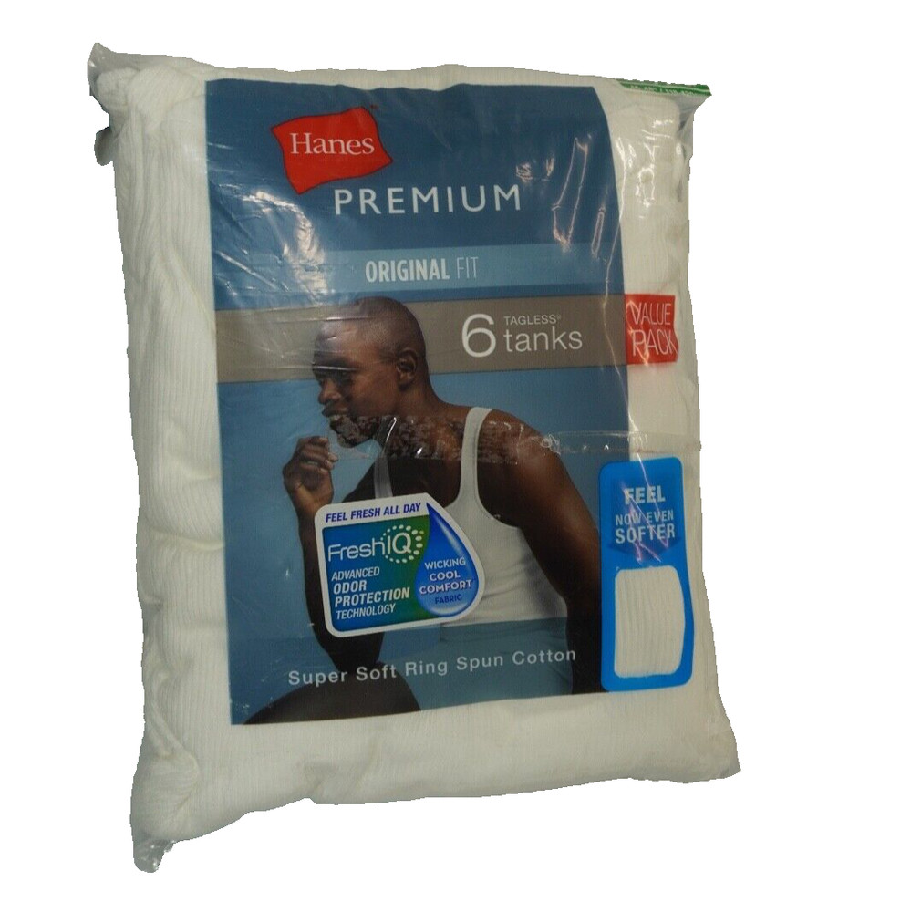 Hanes Premium Men’s Original fit Tagless 6pk Tanks T-Shirt – White