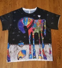 Jerzees Dri-Power Abstract Multicolor Bord on Horse T-Shirt. Size Medium.