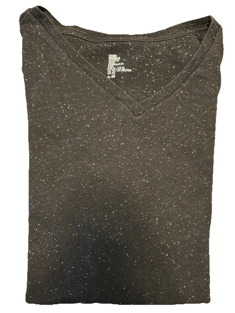 H&M Basic Black Speckled T-Shirt V- Neck Short Sleeve Men’s Reg. Fit Sz X-Large