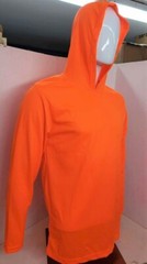 Orange Long Sleeve Safety Shirt With Hoodie, Polyester Birdeye mesh fabric