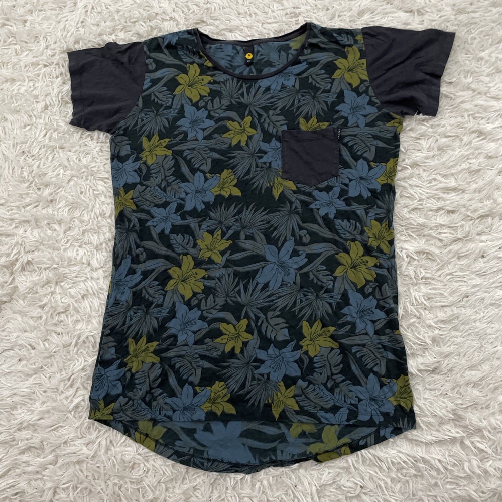 LOST Shirt Men M Slim Floral Black Skate Surf Island Hawaiian Y2k Pocket Tee M