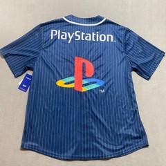 PlayStation Katakana Kanji Baseball Jersey Official License Navy Pinstripe XL