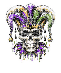 Vintage Retro Mardi Gras Jester Skull NOLA New Orleans T-Shirt