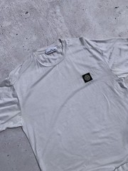 Stone Island Mens Medium M Off White Chalk T-Shirt Left Chest Badge Logo Top