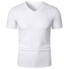 Summer Men Muscle V-Neck T-Shirt Ribbed Stretch Workout Gym Streetwear Tee Gift