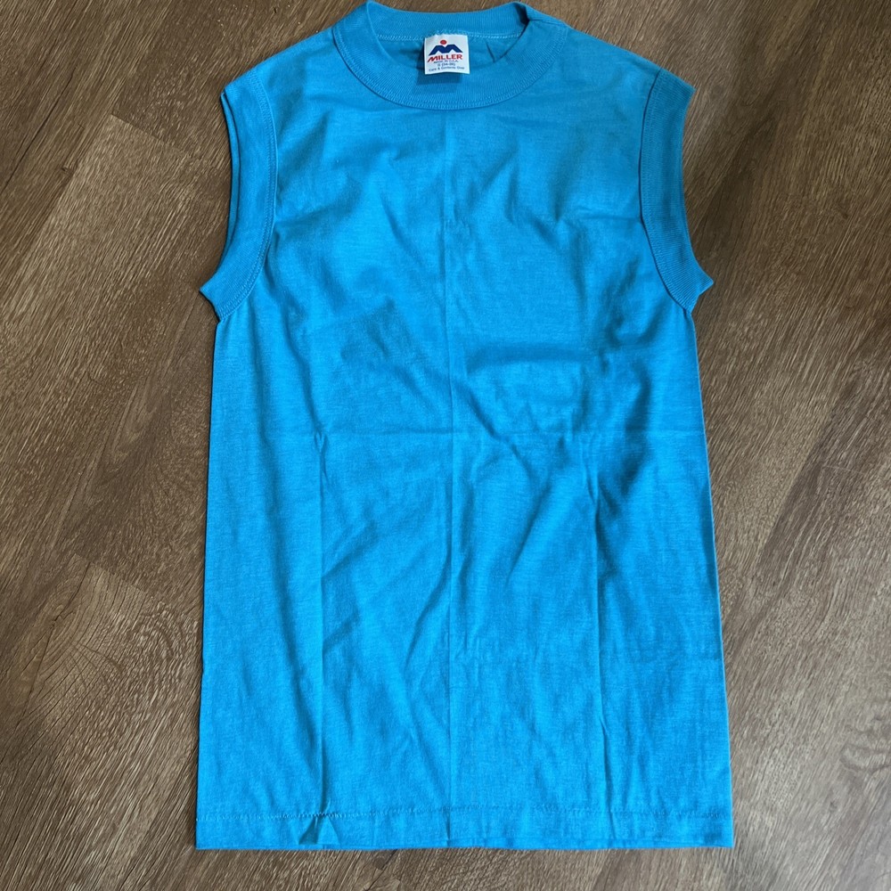 Vintage Blank Sleveless T-Shirt Mens Sz S Single Stitch USA 80s New NOS Teal