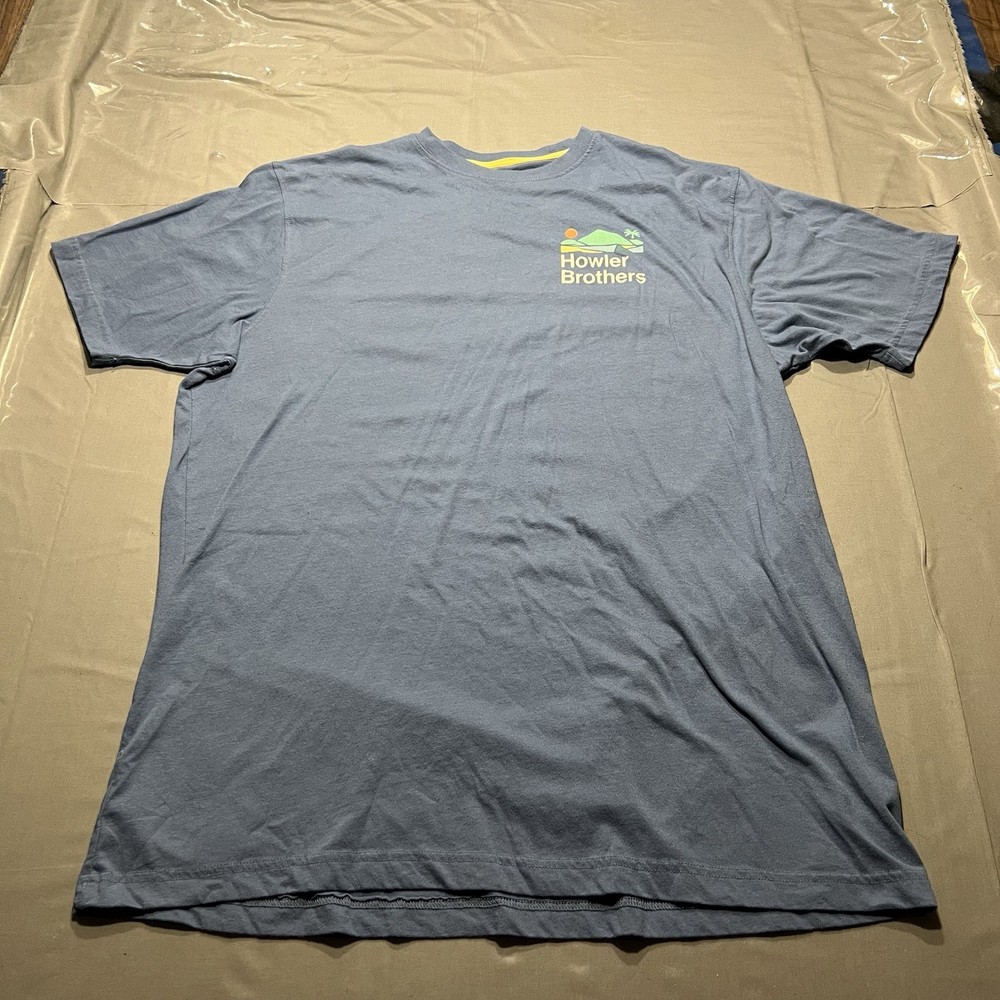 Howler Brothers T-Shirt Mens XXL Blue Double Sided Logo Print Outdoor Casual