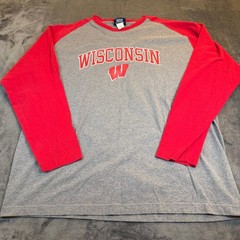 Jansport Wisconsin Badgers Raglan Long Sleeve Shirt Men’s XL Red Gray Vintagee