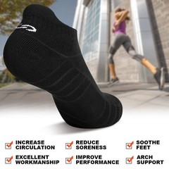 Running Cushioned Socks Black Ankle Socks for Men Women Breathable 6Pairs Bla…