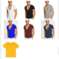 Men’s Deep V-Neck T-Shirt, Cotton Fitness Leisure Tops, Solid Color Europe Size