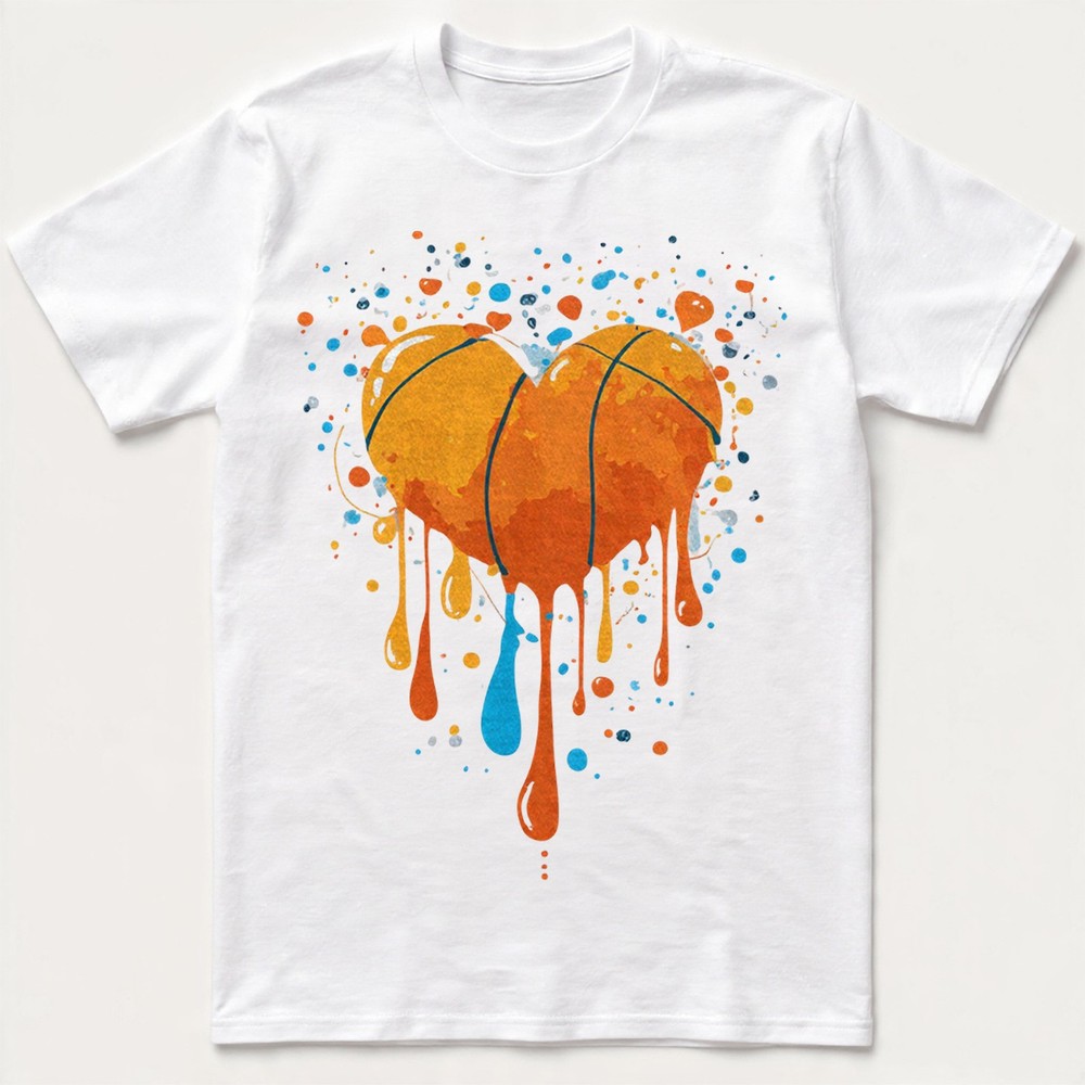 Basketball Heart T-Shirt Sports Art Paint Drip Athlete Valentine Gift
