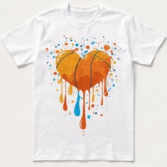 Basketball Heart T-Shirt Sports Art Paint Drip Athlete Valentine Gift