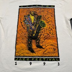 Vintage 1993 Chicago Jazz Music Festival Art Shirt Medium 19×28 Saxophone