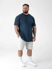 D555 Duke Big Mens Jacquard T-Shirt Navy Stripe 2XL 3XL 4XL 5XL 6XL (601918)