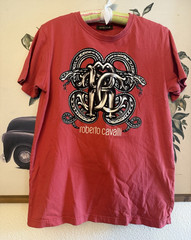 Roberto Cavalli Men’s Red Snake Logo Graphic Print Crew Neck T-Shirt Sz M