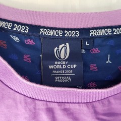 RUGBY WORLD CUP FRANCE 2023 MENS SIZE L PURPLE COTTON T-SHIRT EMBROIDERED LOGO