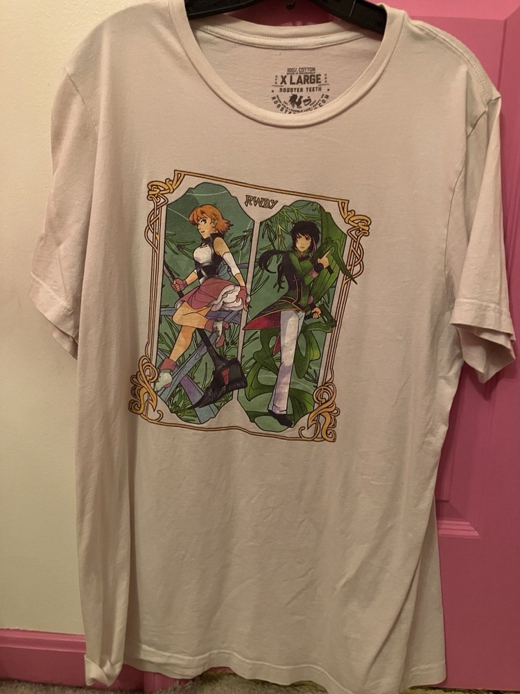 Rooster Teeth RWBY Graphic Print Men’s XL White Cotton Crew Neck T-Shirt