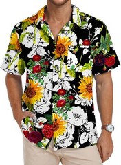 Men’s Hawaiian Shirt Floral Print Short Sleeve Button Down Casual Beachwear Top