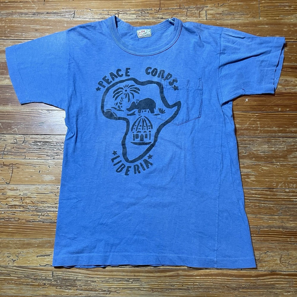 Vintage 70s Liberia Shirt Peace Corps Pocket Size 36 Stencil 60s Military Africa