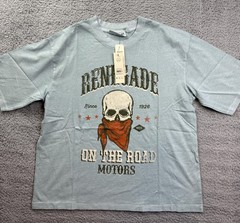 No Boundaries Shirt Mens Small Light Blue Renegade Skull Biker Graphic Tee Moto