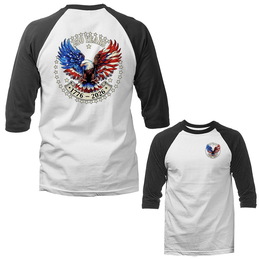 250 Years of American Independence Day US Flag 4th of July 3/4 Sleeve Raglan