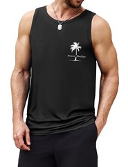 Mens Graphic Tank Tops Sleeveless T Shirt Hawaiian Palm Tree Vacation Tank
