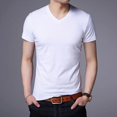 2025 Summer Brand Tops 95% Cotton 5% Spandex t Shirt For Men v Neck Plain Solid