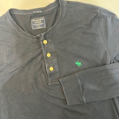 Abercrombie & Fitch Mens Long Sleeve Henley Shirt Blue M Logo Casual Top Preppy