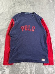 Polo Ralph Lauren Colorblock Spellout Men’s T-Shirt L Blue Red Contrast Sleeves