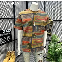 Men’s Abstract Graffiti T-Shirt Summer Casual Retro Short Sleeve Cotton Tee