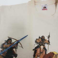 Vintage 80s Native Americans on Buffalo Beige Tshirt Fruit of the Loom Size XL