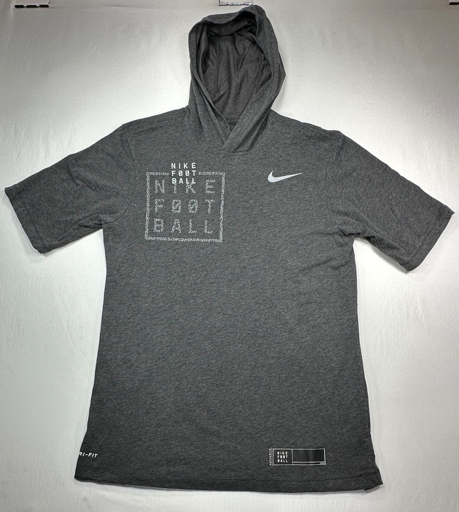 Nike Athletic Cut Logo Short Sleeve Pullover Hoodie Gray M