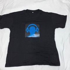 Blue Headphones EL Flashing Sound Activated LED Light Up T-Shirt Size Large