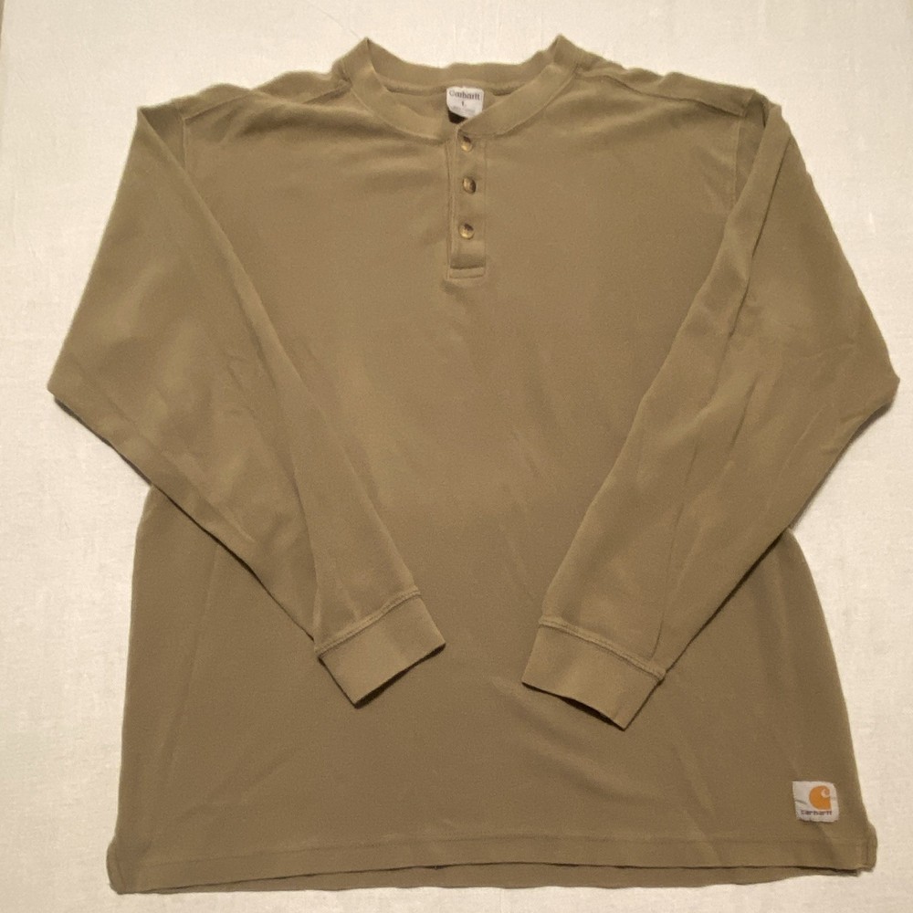 Carhartt Men’s L Tan Long Sleeve Henley Cotton Knit T-Shirt K200LDN