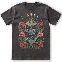 Celestial Moth T-Shirt Luna Moon Phase Flower Cottagecore Witchy Tee