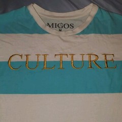 Size MEDIUM Mens Migos Striped Shirt White Turqoise Blue Culture Embroidered Tee