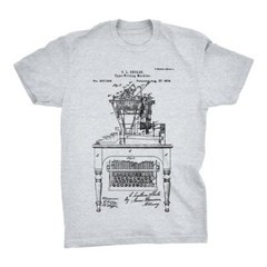 Typewriter Patent T-Shirt.100% Cotton Comfy Tee on Black White or Gray. NEW