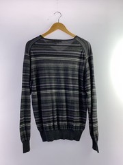 BURBERRY LONDON Knit Sweater (Thick) LL Wool Gray Striped BBT02-503-07