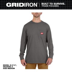 Milwaukee Men’s 3X-Large Gray GRIDIRON Cotton/Polyester Long-Sleeve T-Shirt