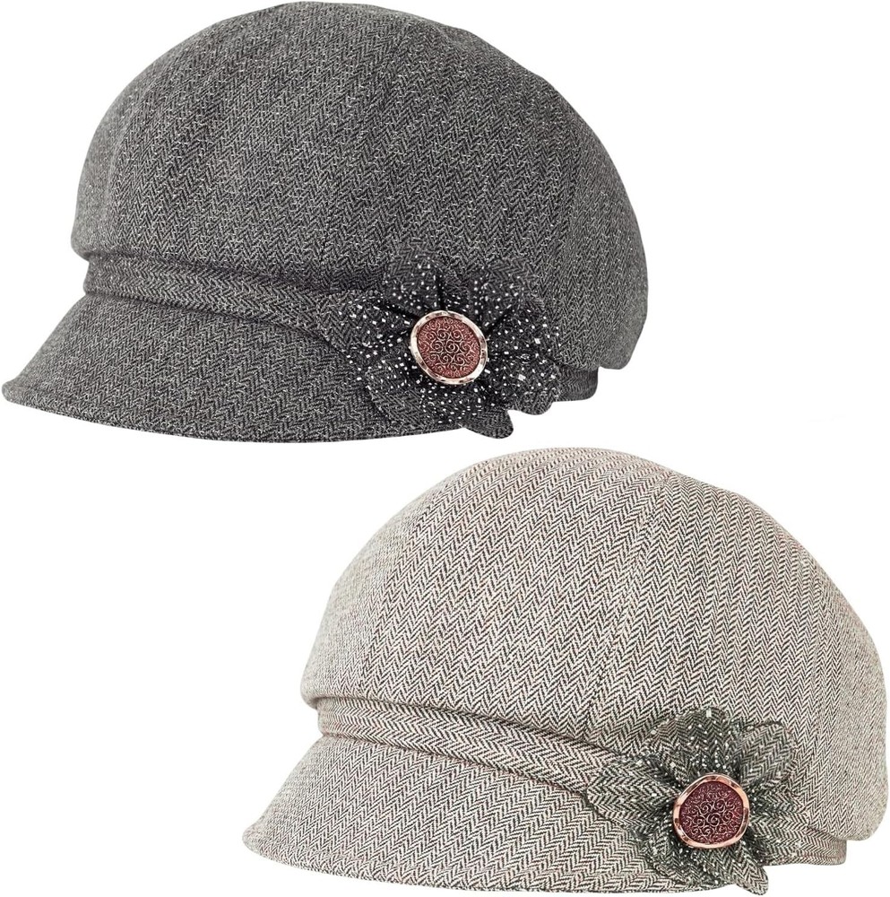 2 Pcs Womens Newsboy Cap Women Retro Classic Visor Newsboy Cabbie Cap Beret H…