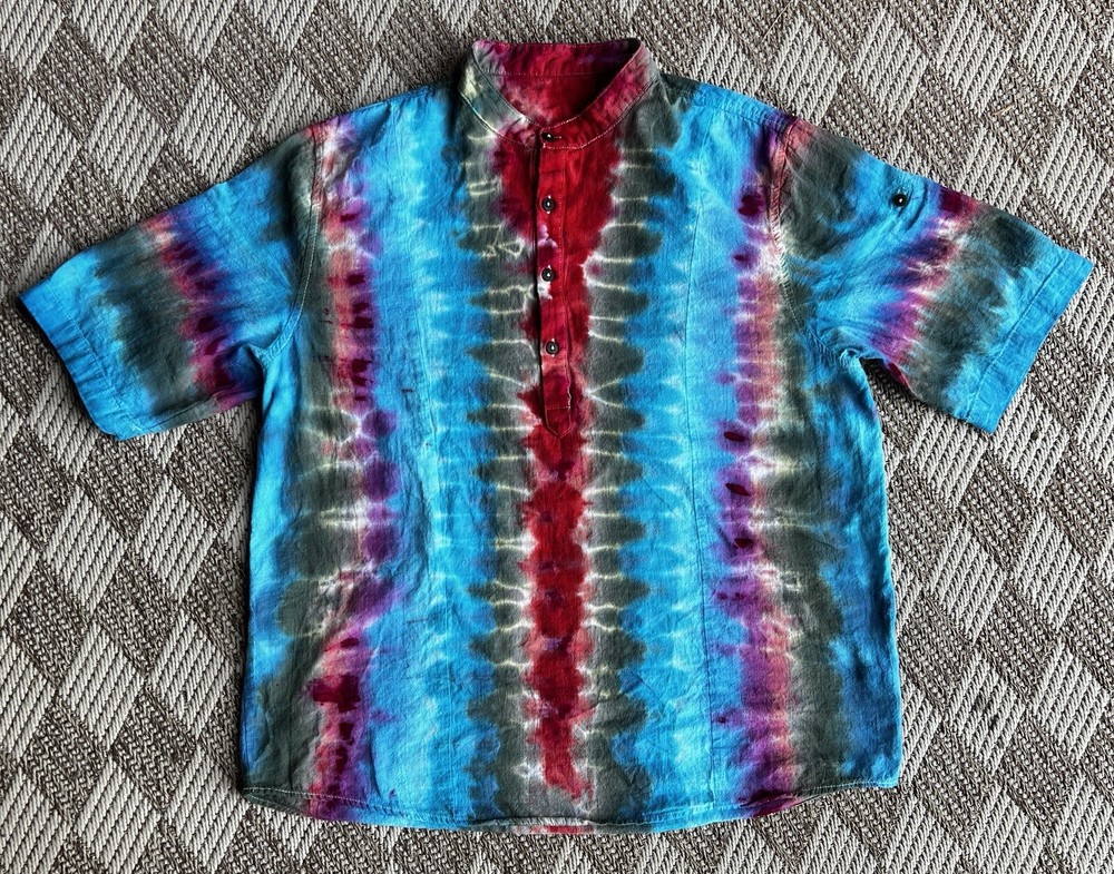 Custom Tie Dye On JMIERR Henley Shirt Size Large